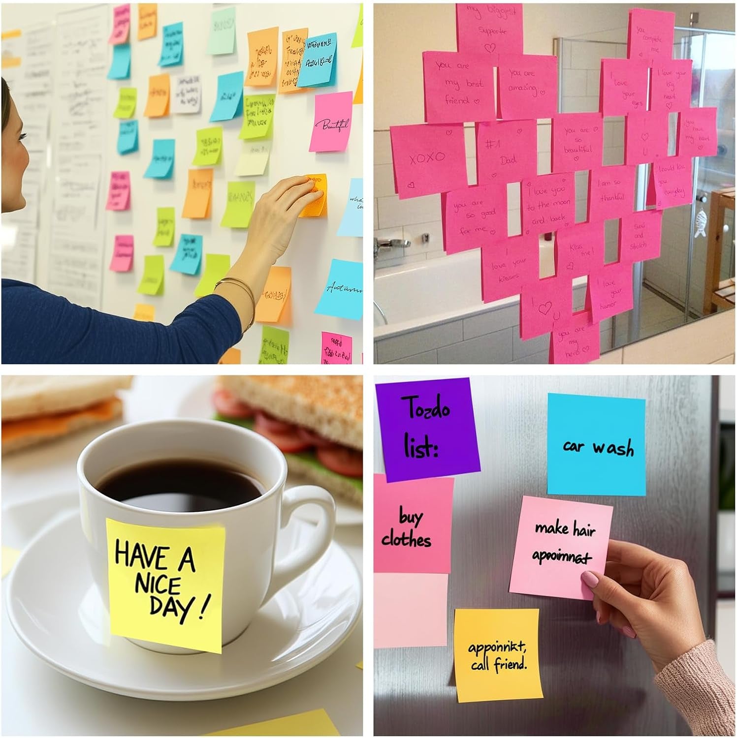 Sticky Notes 3X3 Inches Bulk 8 Pack Colored Self-Stick Pads, Colorful Sticky Notes 80 Sheets/Pad, Easy to Post for Office Supplies, School, Home