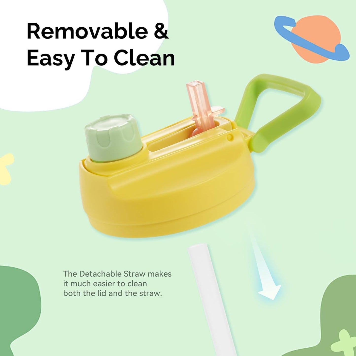 12Oz Kids Water Bottle with Straw Leak-Proof Toddler Water Bottle Plastic Water Bottles Bpa-Free Toddler Straw Cups with Handle for Travel Fitness School, GREEN