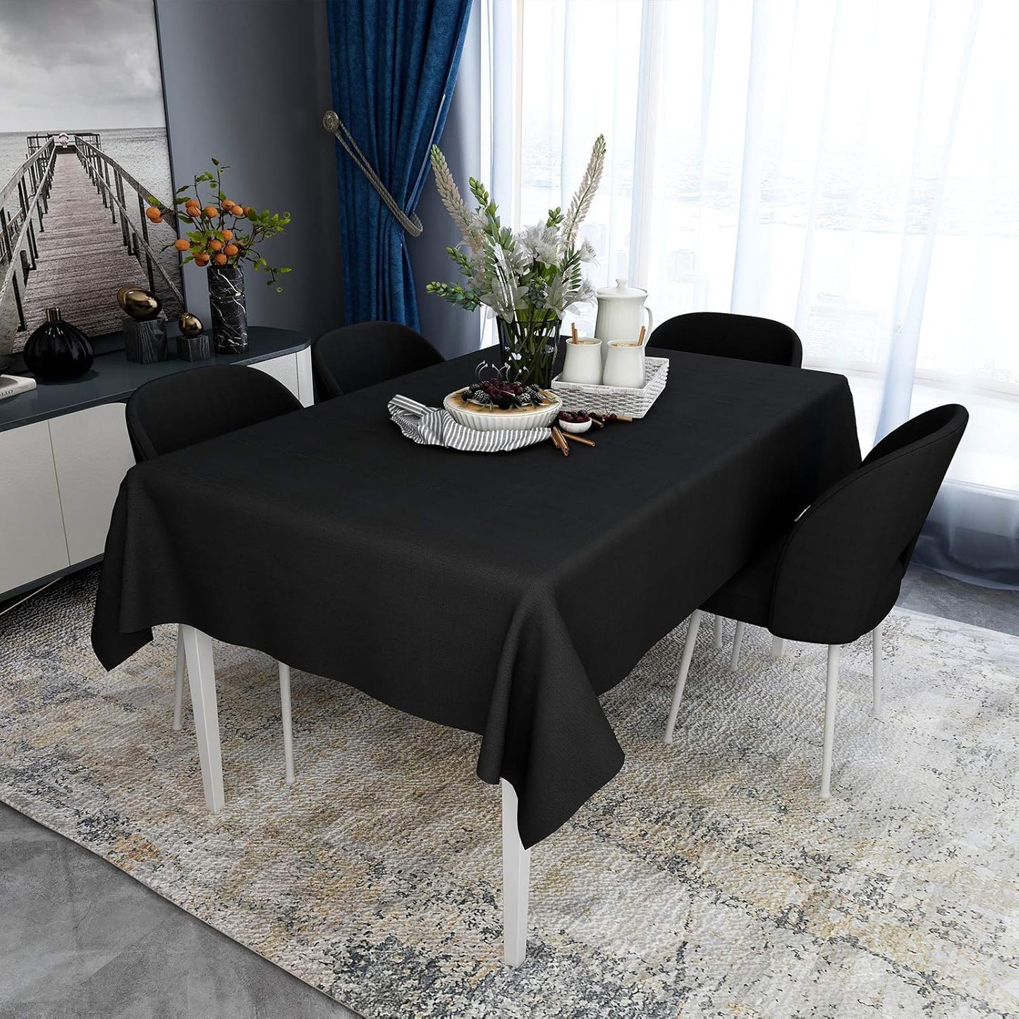 Vinyl Tablecloth for Picnic Camping Outdoor, 100% Waterproof Oil-Proof Spill-Proof PVC Table Cloth, Wipeable Thick Square Tablecloth Cover (54 X 54 Inch, Grey Blue)