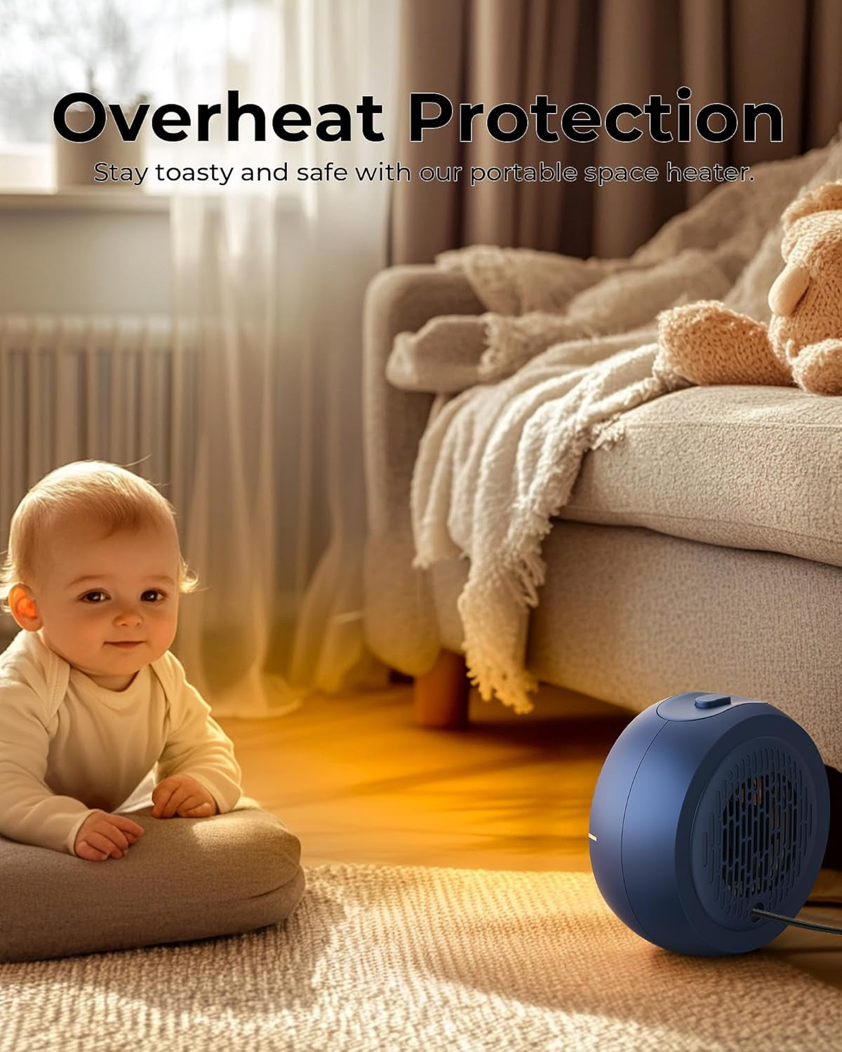 Space Heater for Indoor Use, Portable Electric Heater with 2S Fast Heating & PTC Ceramic, Tip-Over/Overheat Protection, Ultra Quiet Mini Desk Heater for Bedroom, Bathroom, Home Office