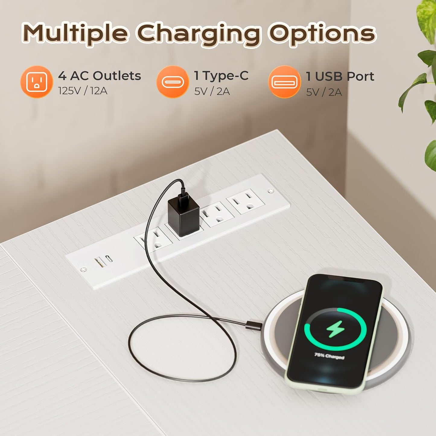 63-Inch L-Shaped Desk with Integrated Power Outlets and USB-C Port, Reversible Design, Spacious Corner Gaming and Office Desk, 0.95-Inch Thick Desktop, Sturdy Metal Frame, Ideal for Home Office and Study, White Finish