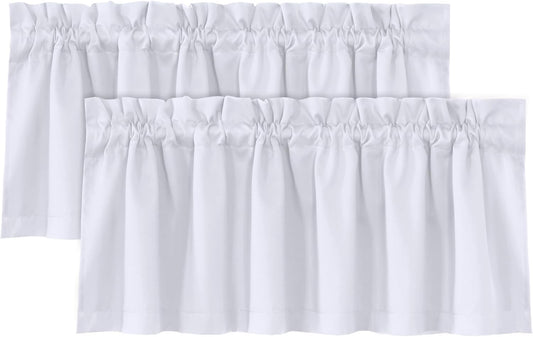 2 Panels White Valance for Windows, Natural Blackout Curtains Valances for Small Windows/Living Room/Bedroom/Bathroom Rod Pocket 52" W X 18" L, Greyish White,2 Packs