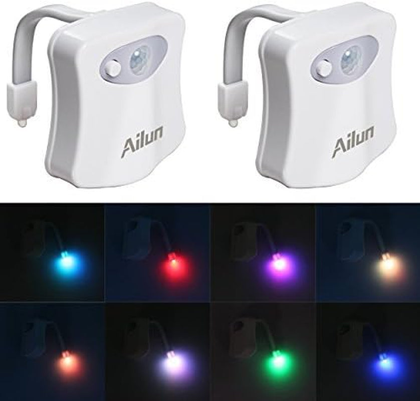 Toilet Night Light 2Pack by Motion Sensor Activated LED Light 8 Colors Changing Toilet Bowl Illuminate Nightlight for Bathroom Battery Not Included Perfect with Water Faucet Light