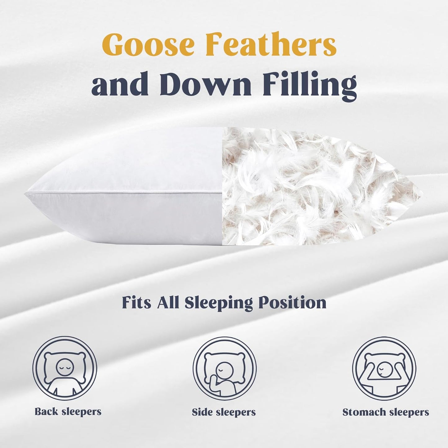 ® Goose Feathers and down White Pillows with 100% Cotton Cover, Bed Sleeping Hotel Collection Pillows Set of 2, Standard Size