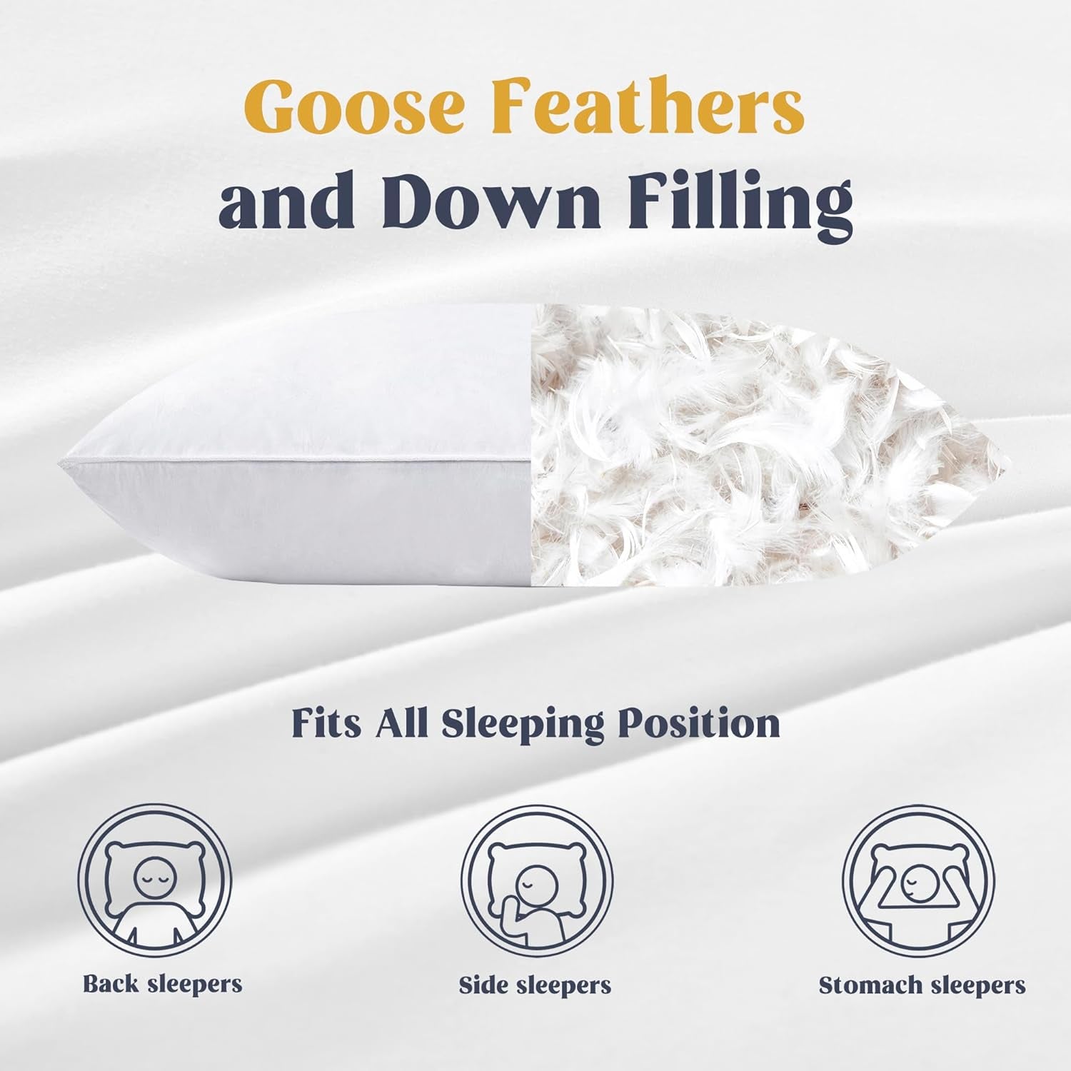 ® Goose Feathers and down White Pillows with 100% Cotton Cover, Bed Sleeping Hotel Collection Pillows Set of 2, Standard Size