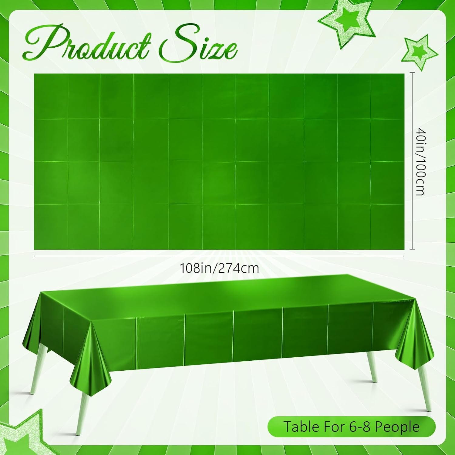 Set of 2 Green Plastic Tablecloths with Metallic Matte Finish, 40" x 108" - Ideal for Jungle Safari, Wild One Birthday Party, Wedding, and Baby Shower Decorations