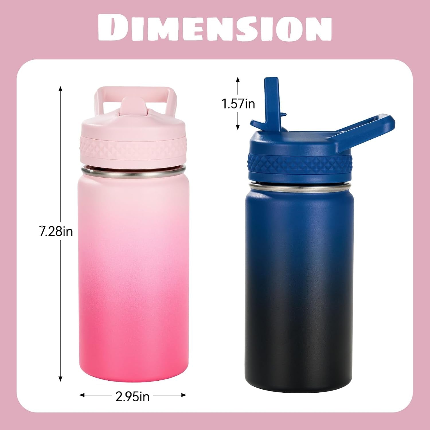 12 Oz Toddler Bottle, Kids Water Bottle for School Boys&Girls with Straws Lids, 304 Stainless Steel Vacuum Insulated Thermos, Bpa-Free, Blue Black + Cherry Blossom