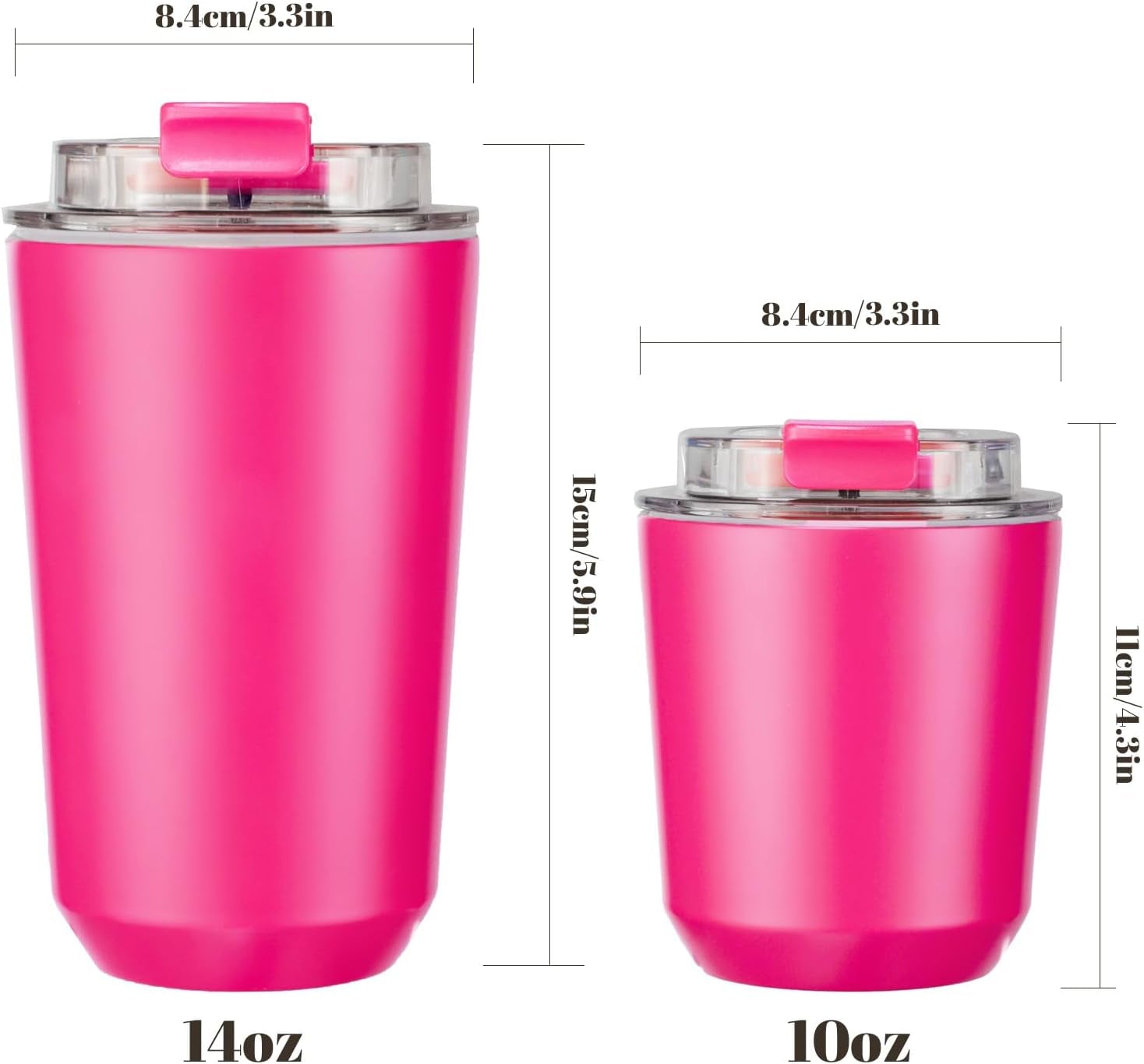 Insulated Tumblers with Lid, 14 Oz Travel Coffee Mug Stainless Steel Vacuum Cup, Leak Proof Reusable Double Walled Coffee Tumbler for Iced and Hot Drinks, Fuchsia