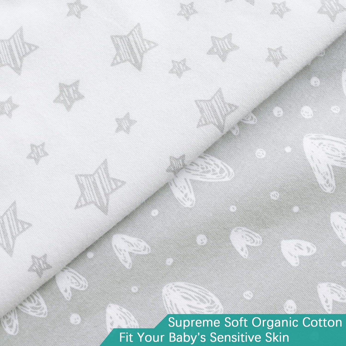 Waterproof Changing Pad Cover 2 Pack, 100% Cotton Change Table Cover Sheets, Ultra Soft, Unisex White Grey Star Print