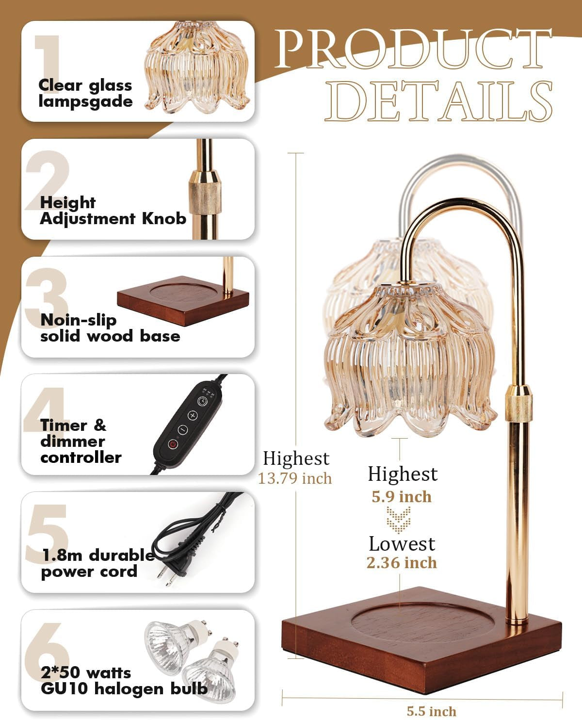 Flower Candle Warmer Lamp with Timer, Adjustable Dimmable Candles Lamp Warmer with 2 Bulbs for Jar Candles & Scented Wax, Christmas Birthday Gifts for Women Mom, Candle Warming Lamp for Home Decor