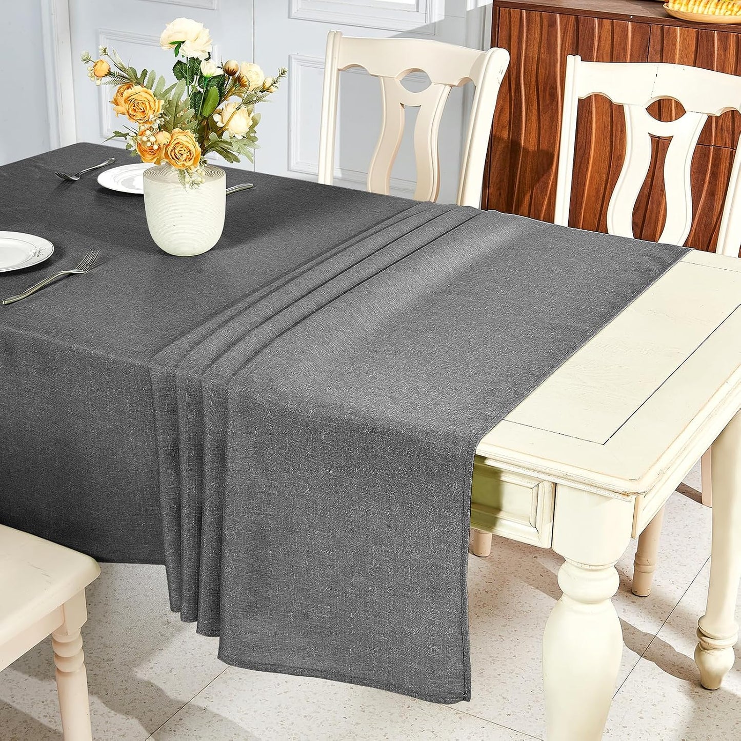 Textured Linen Table Cloth for Rectangle Table - Grey Tablecloths Rectangular Waterproof Wrinkle Free Wipeable Dining Table Cover for Spring Wedding Birthday Kitchen Decor, 52 X 70 Inch