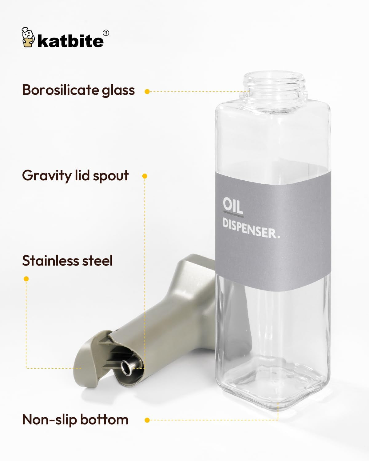 16Oz Glass Olive Oil Dispenser Bottle for Kitchen Cooking - Leakproof Kitchen Essential with Precise Pouring Spout for Salad, Air Fryer, BBQ, Non-Stick Pans, Easy Refill and Use, Dark Grey