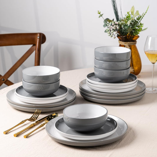 12-Piece Modern White Ceramic Dinnerware Set for 4, Scratch-Resistant Plates and Bowls, Oven Safe, Microwave and Dishwasher Compatible