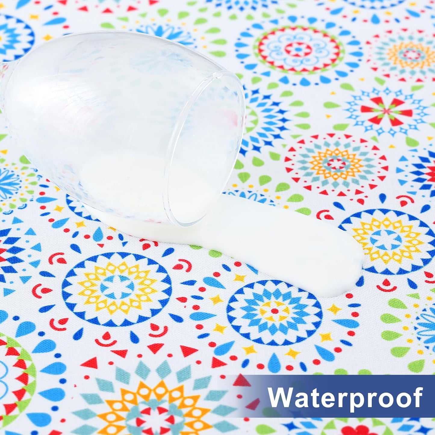 Rectangle Printed Fabric Tablecloth, Elastic Fitted Table Cloth for 6 Foot Table, Washable Polyester Table Cover for Outdoor, Picnic, Camping and Indoor, (Geometric Medallion, 30" X 72")