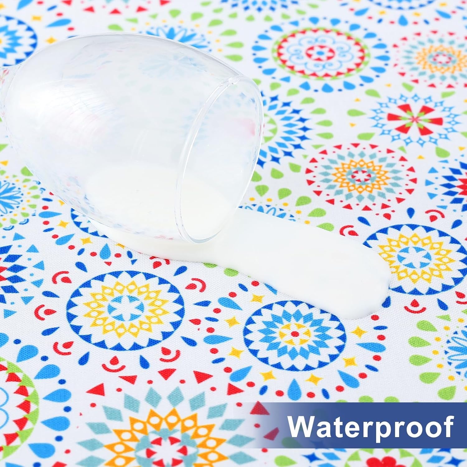 Rectangle Printed Fabric Tablecloth, Elastic Fitted Table Cloth for 6 Foot Table, Washable Polyester Table Cover for Outdoor, Picnic, Camping and Indoor, (Geometric Medallion, 30" X 72")