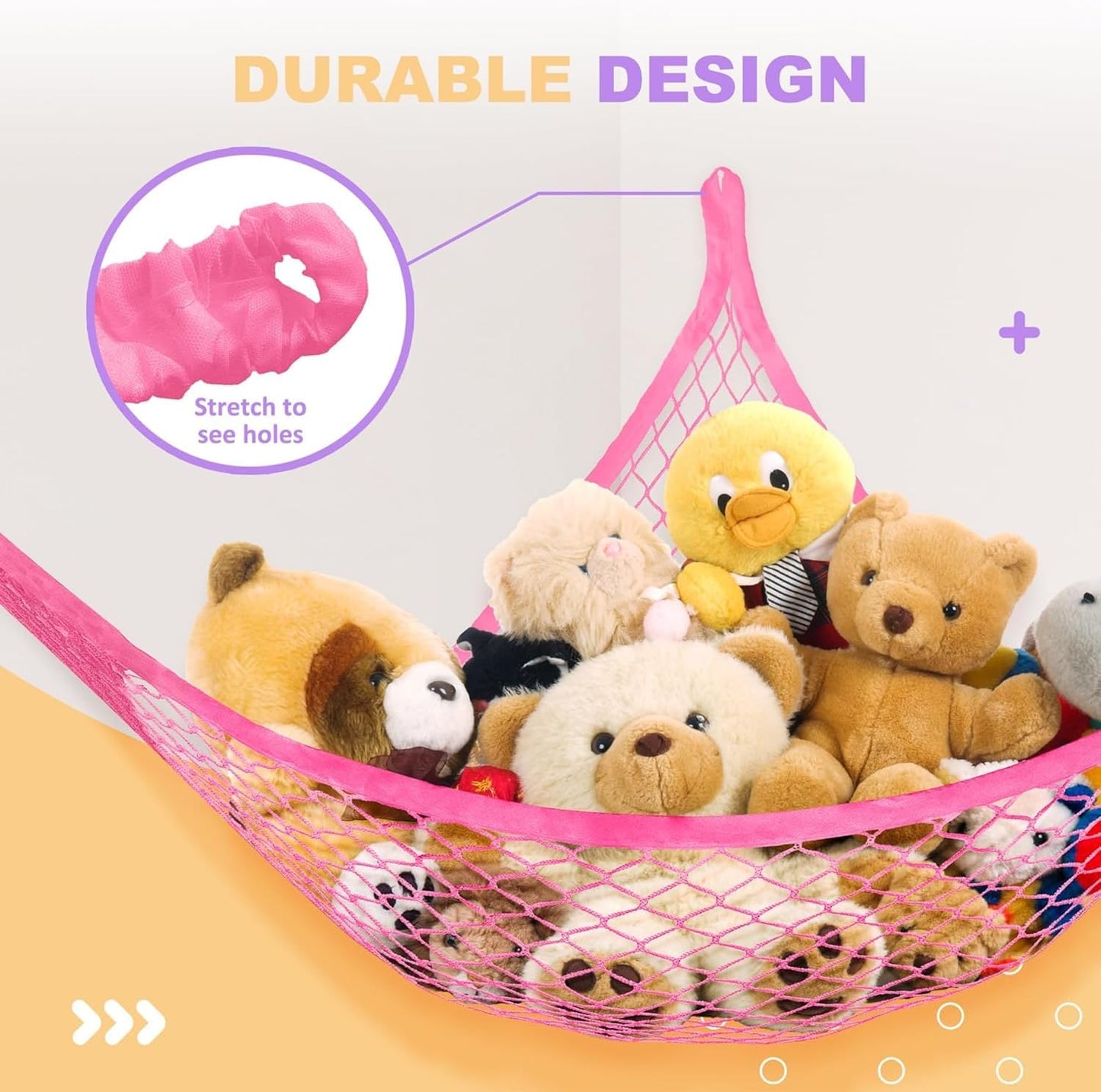 Stuffed Animal Net Hammock for Plushie Toys, Stuffed Animal Hammock Corner for Kids' Room Decor, Ideas for Organizing Stuffy Collection, 2 Pack, Pink