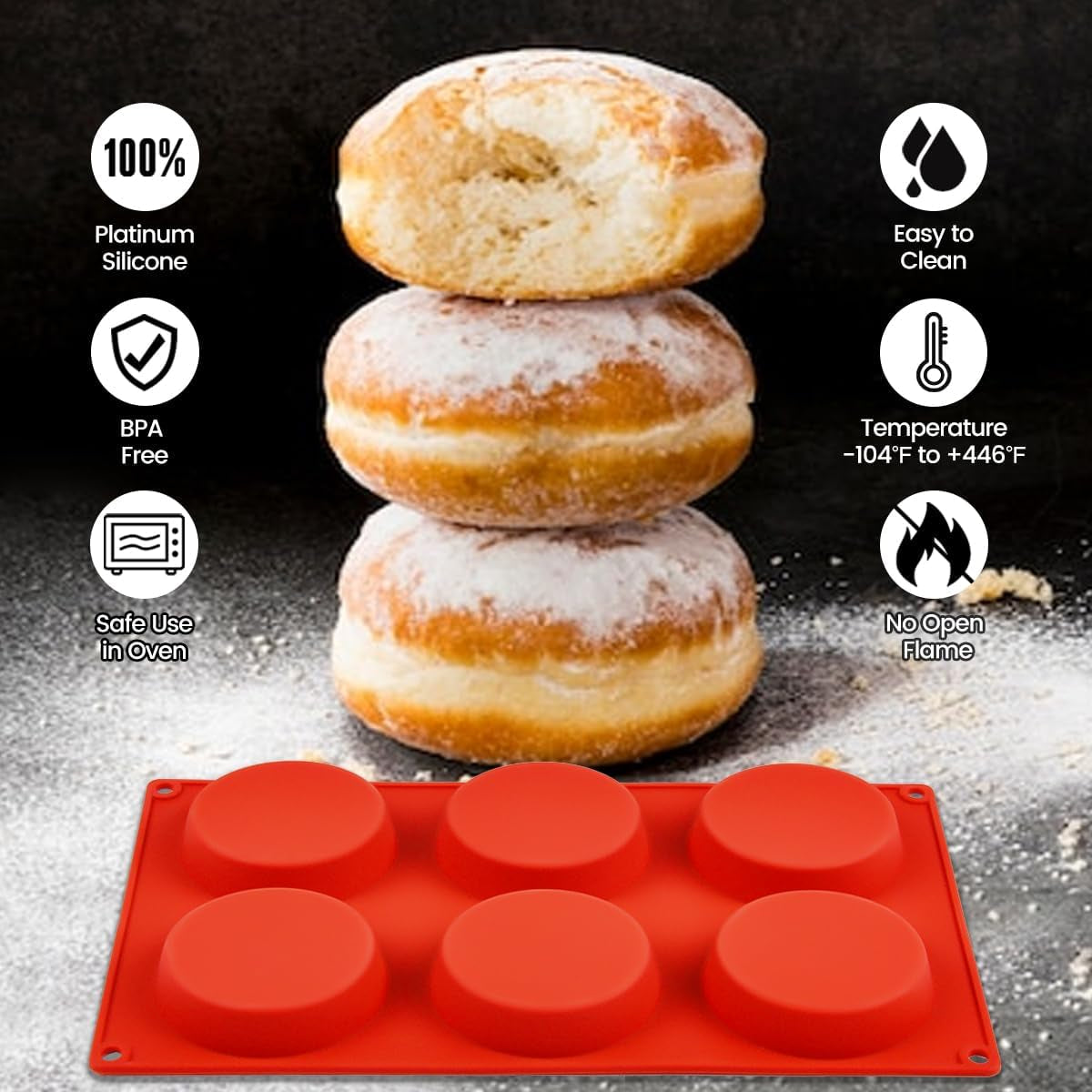 Muffin Top Pan, Silicone Molds for Breakfast Sandwiches, English Muffins, Whoopie Pies, Corn Bread, Egg Bites, Tarts - 2 Pack Red