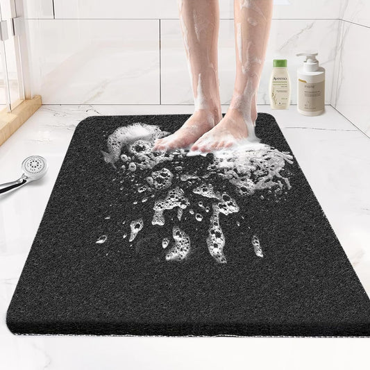 Shower Mats for Showers anti Slip for Elderly, 24'' X 17'' Non Slip Bath Mat for inside Shower, Bath Tub Mats for Bathroom Non Slip for Shower, PVC Loofah Bathroom Mats, Black