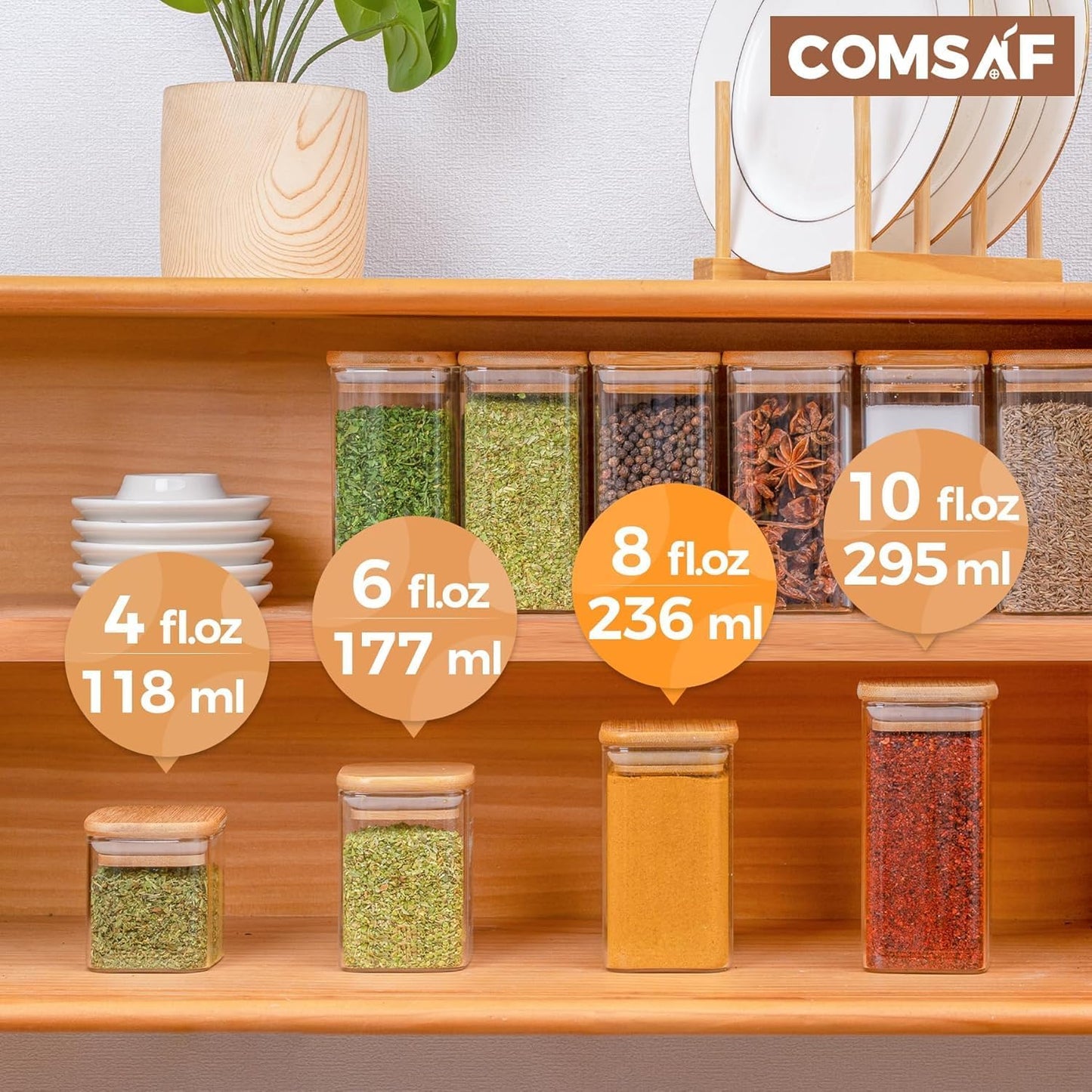 6Pcs 8Oz Spice Jars with Label Trial Set, Glass Spice Jars with Bamboo Lids Supplementary Set, Seasoning Container Trial Pack, Perfect for Ktichen Starter