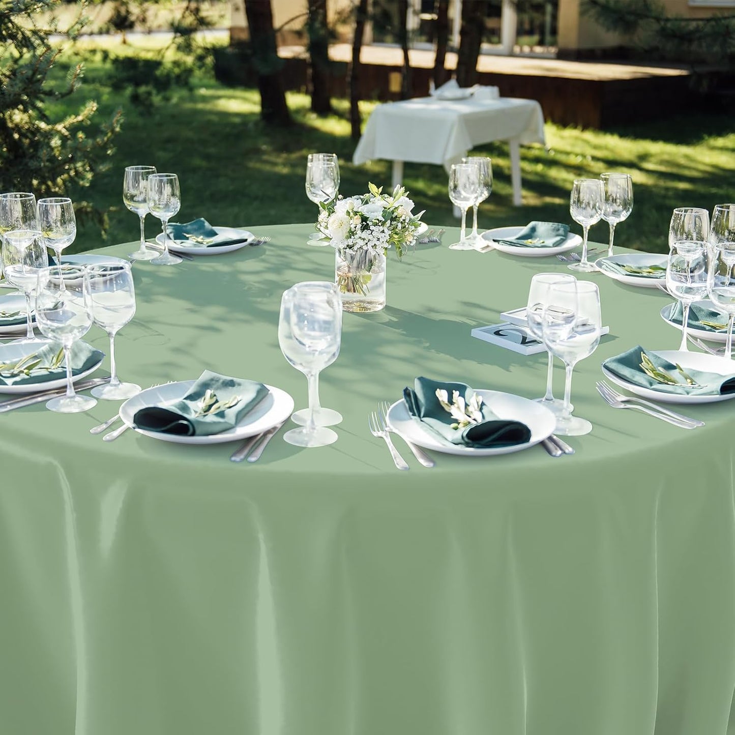 1Pcs Sage Green Plastic Tablecloths round Light Green Tablecloth Waterproof Disposable round Sage Table Cover for Birthday Bridal Wedding Baby Shower Party Decorations,84Inch