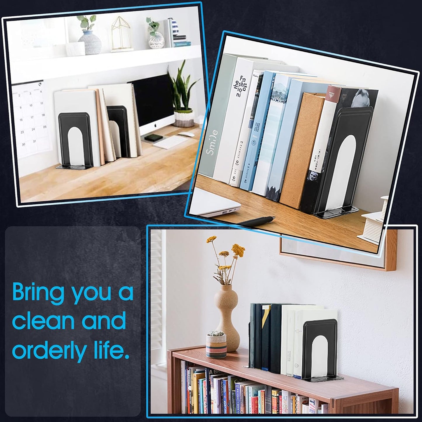 14 Pair Book Ends for Shelves, 28 Pcs Metal Bookends Book Holder for Shelf, Heavy Book Stopper for Desk, Simple Library Office Home Bookend, 4.9 X 5.7 X 6.5 In, Black