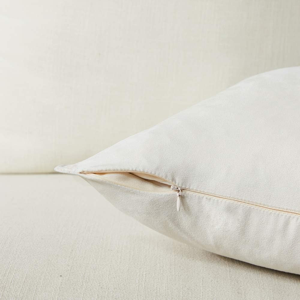 2 Packs Premium Faux Suede Decorative Throw Pillow Covers, Super Soft Square Pillow Case,Solid Cushion Cover for Couch/Sofa/Bedroom (16"X 16",Set of 2, Ivory)