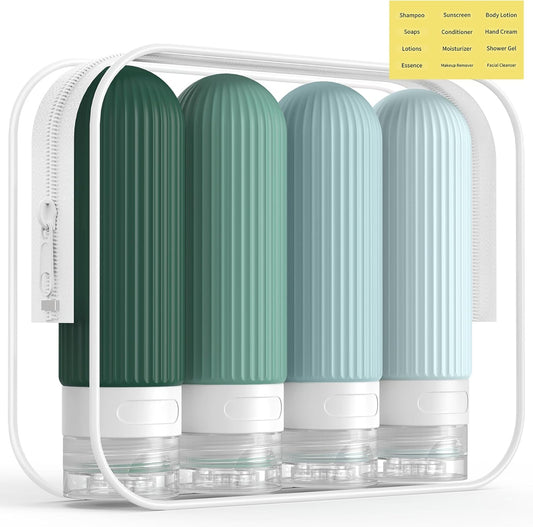 Travel Bottles for Toiletries, TSA Approved 3Oz Silicone Journey Size Containers, Portable Split Bottle for Conditioner, Shampoo, Lotion- 4 Pack Blue