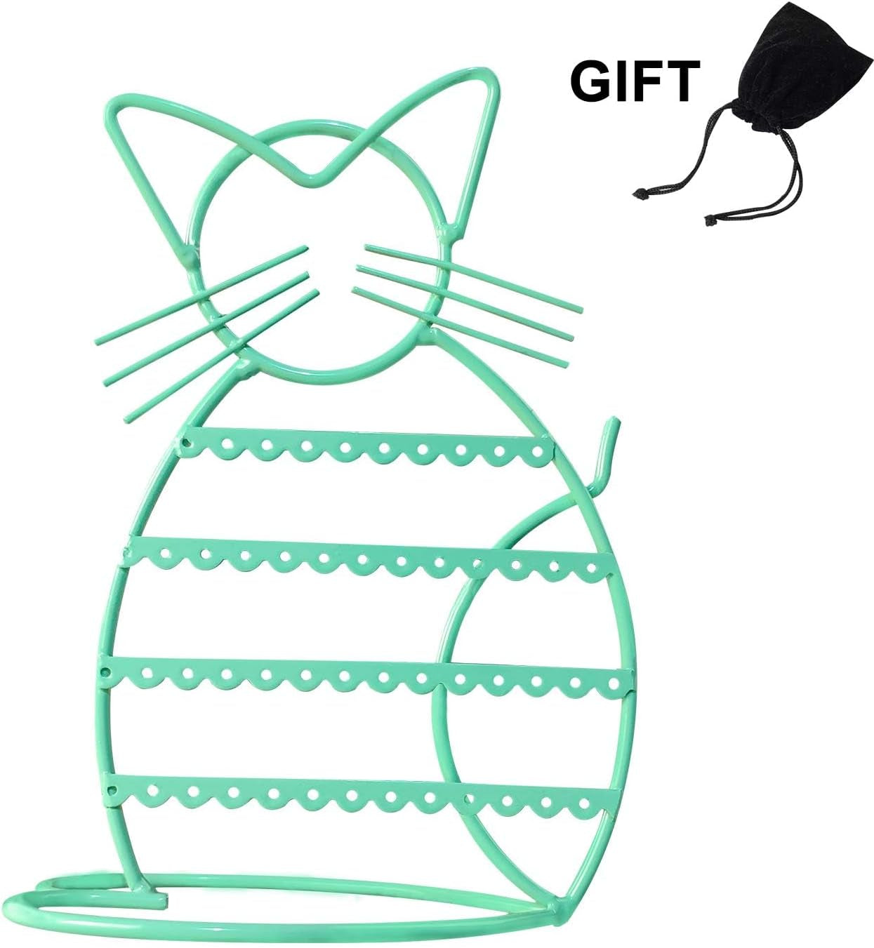 Cat Shaped Earring Holder Stand - Metal 48 Stud Holes, Jewelry Display Vanity Organizer for Girls - Jade