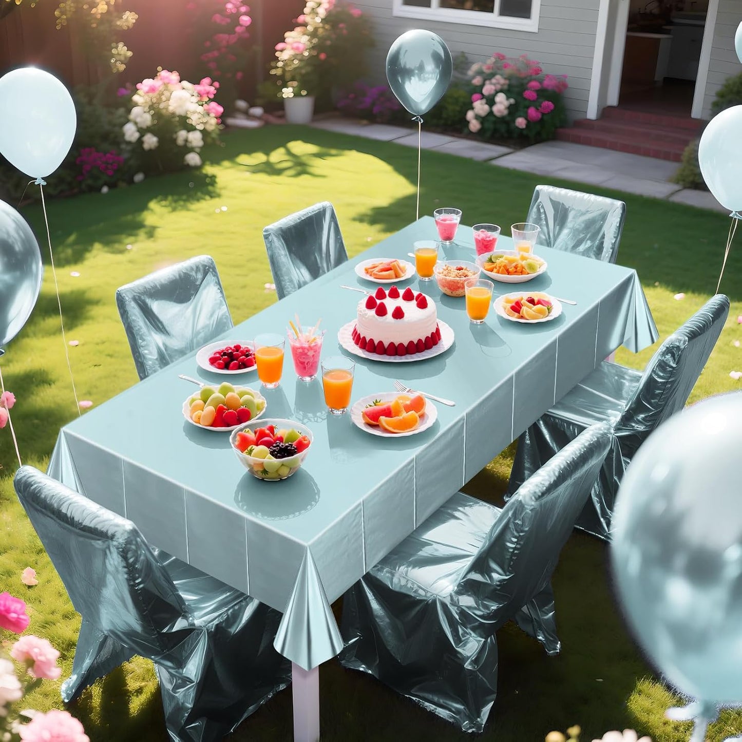 Light Blue Plastic Tablecloths - Metallic Matte Finish, 40" x 108", Ideal for Baby Showers, Christmas, Winter Birthdays, Weddings, and Graduation Celebrations (Set of 2)