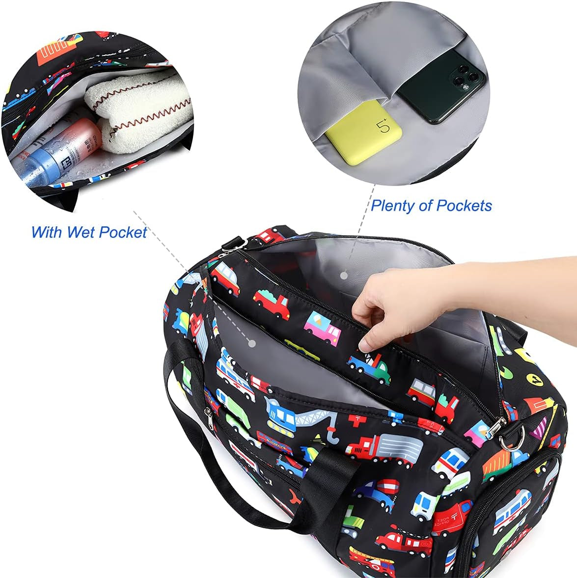 Kids Duffle Bag for Boys Girls Water Resistant Small Gym Bag Overnight Weekender Travel Tote with Shoe Compartment and Wet Pocket