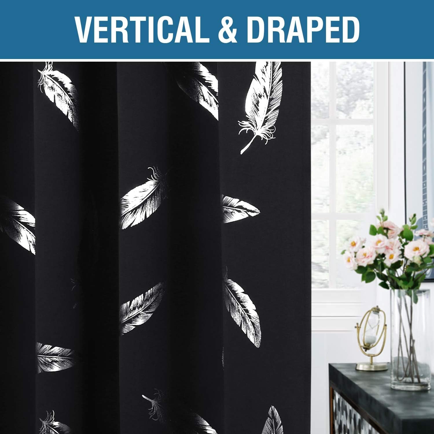 100% Blackout Black Curtains for Bedroom 84 Inches Long Thermal Insulated Window Curtain Drapes for Living Room/Sliding Glass Door, Modern Simple 2 Panels, Black
