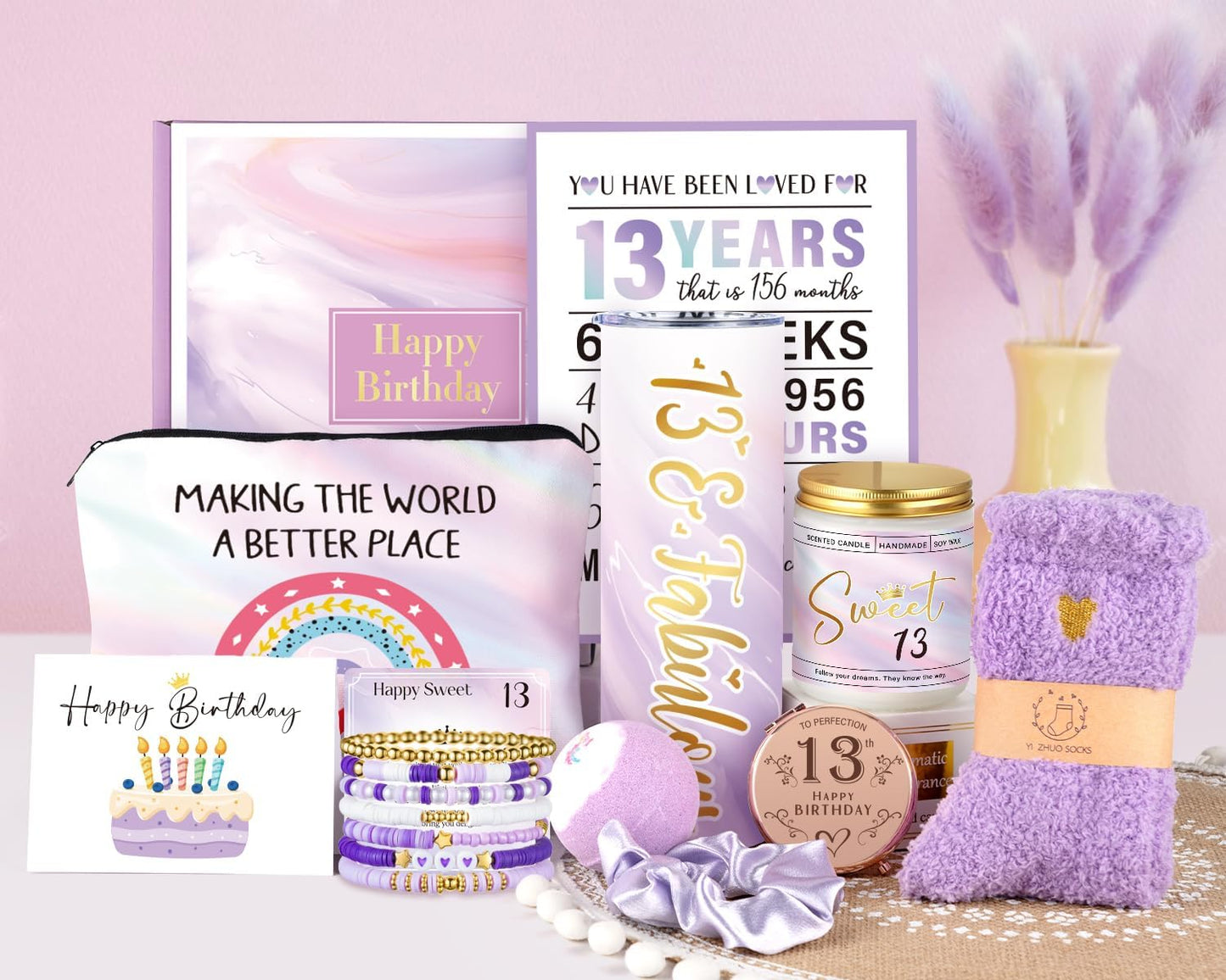 13Th Birthday Gifts for Girls, Gifts for 13 Year Old Birthday Girl, 11PCS Unique 13Th Birthday Gifts Ideas for Her, Daughter, 13 Fabulous Gifts, 13Th Birthday Decorations for Girls, 13Th Purple Gifts