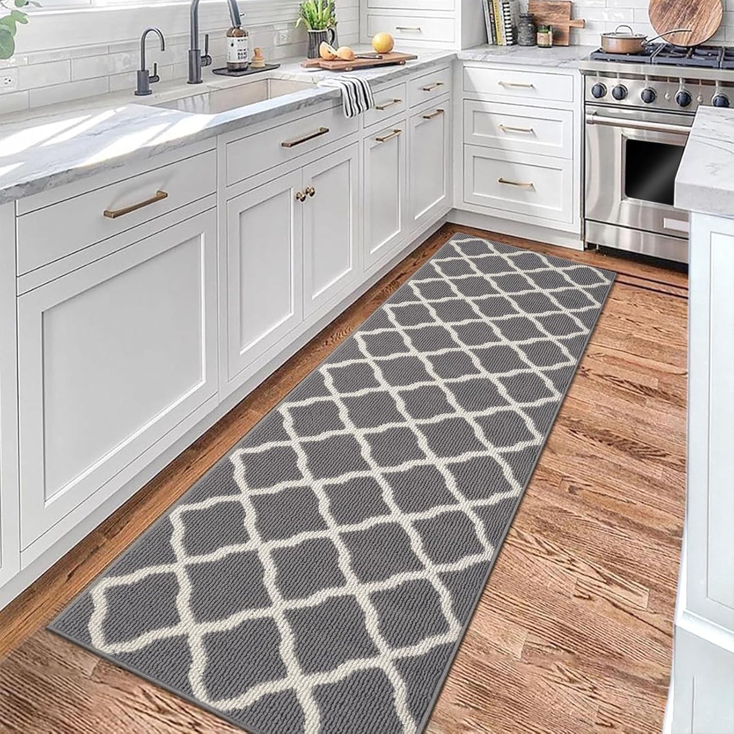 Washable Runner Rug 20"X59" Dirt Trapping Non Slip Rubber Backing Rug Runner Floor Mats Carpet Runners for Entryway Hallway Kitchen Garage Laundry Room, Light Gray