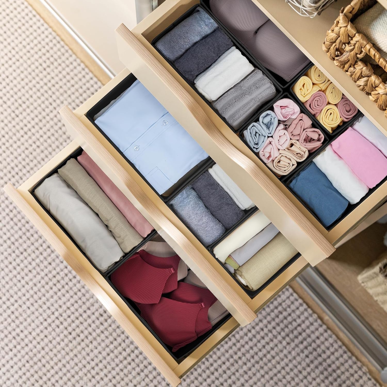 16 Pack Drawer Organizer Clothes, Dresser Drawer Organizers for Clothing Fabric Foldable Closet Organizers and Storage Bins for Baby Clothes, Nursery, Underwear, Bras, Socks