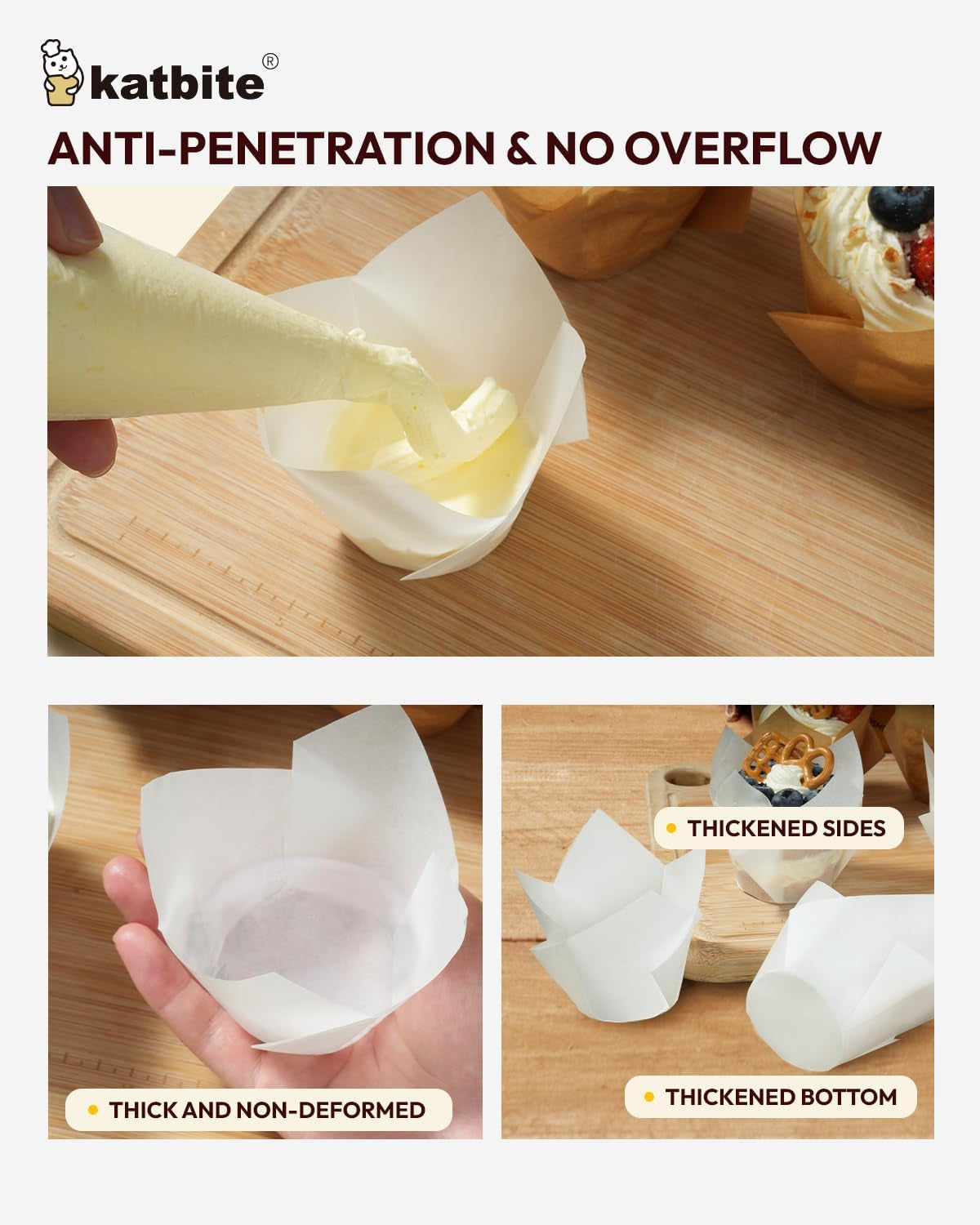 Tulip Cupcake Liners 200PCS, Muffin Baking Cups Prosmooth White
