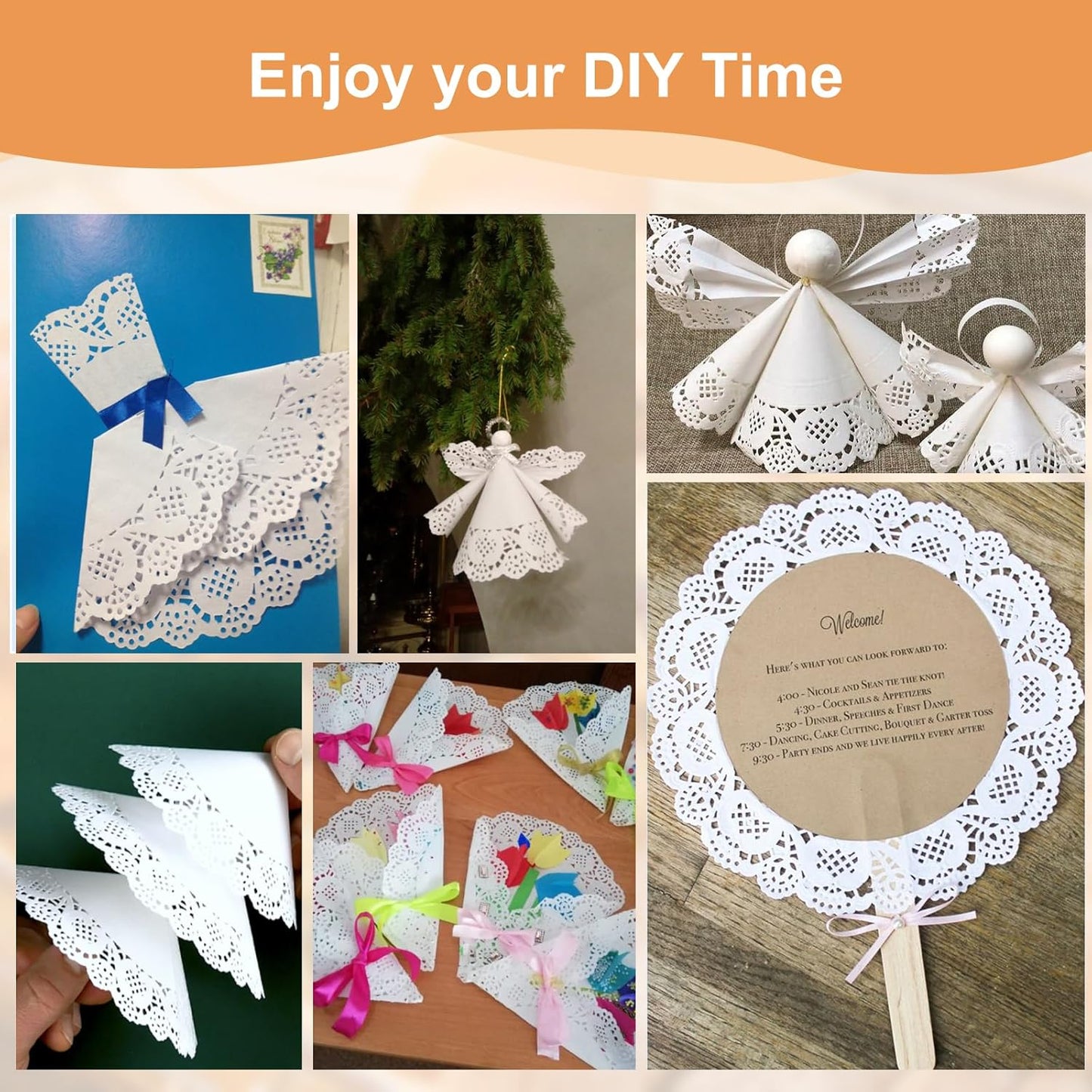 Paper Doilies, 200 Pack White Lace Doilies 6.5, 8.5, and 10.5 Inch for Food, Crafts, Baby Showers, Parties, Wedding, Birthday, Tableware Decoration