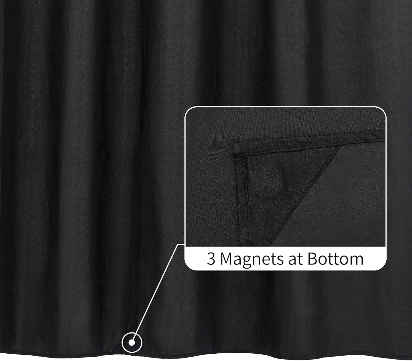 Waterproof Fabric Shower Curtain Soft Hotel Quality - 3 Magnets at Bottom, Premium Black Shower Curtain Liner for Bathroom, Light-Weight Cloth & Washable - 72X72, Black