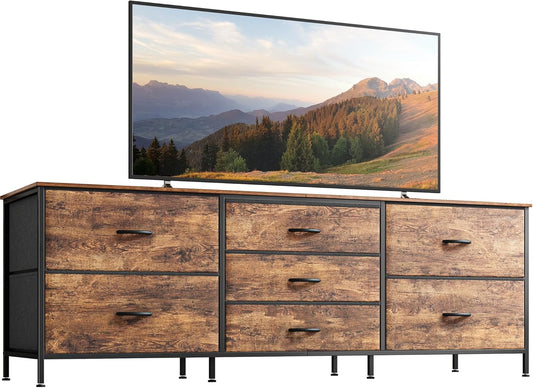 Rustic Brown 63-Inch TV Stand and 7-Drawer Dresser for Bedroom Storage, Suitable for 55 to 70 Inch TVs