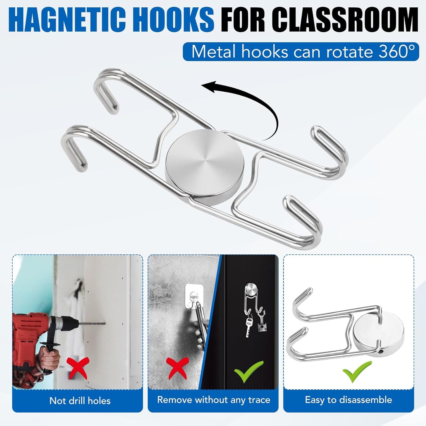 Magnet Hooks for Cruise Cabins, 80Lbs Swivel Magnets with Hooks, Cruise Ship Essentials, Heavy Duty Magnet Hook for Fridge, Hanging, Classroom, Whiteboard, Grill, and Strong Magnets -5 Pcs
