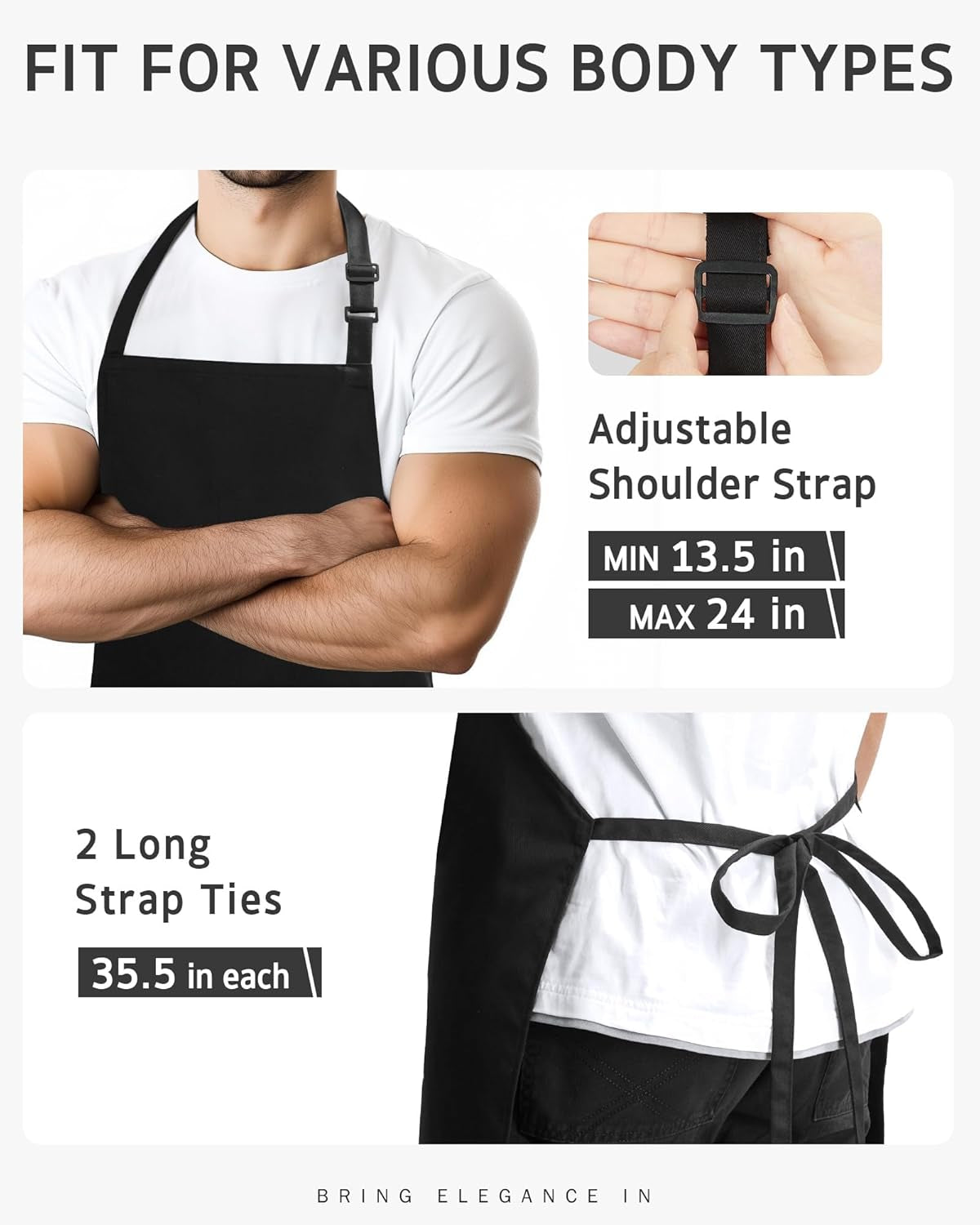 Chef Apron for Men Women Kitchen Cooking Apron with Pockets, Adjustable Bib Aprons Stain Resistant, 1 Pack