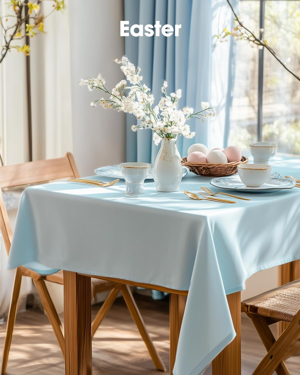 Plastic Table Cloth Disposable 12 Pack, 54 X 108 Inch Table Cloths, Easter Party, Picnic, Wedding, Decorative Tablecloths, Rectangle, Baby Blue Plastic Cover, Leakproof & Sturdy, Light Blue
