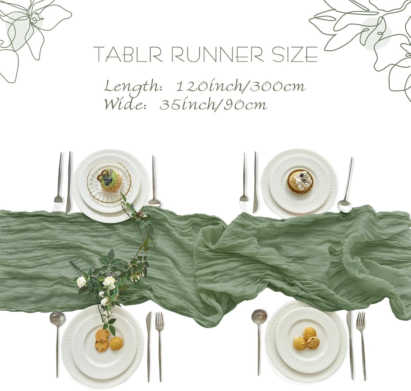 1 Pcs Cheesecloth Table Runner - 10Ft Sage Green Boho Gauze Cheese Cloth Table Runners for Baby Shower Decoration Wedding Party Summer Garden Farmhouse