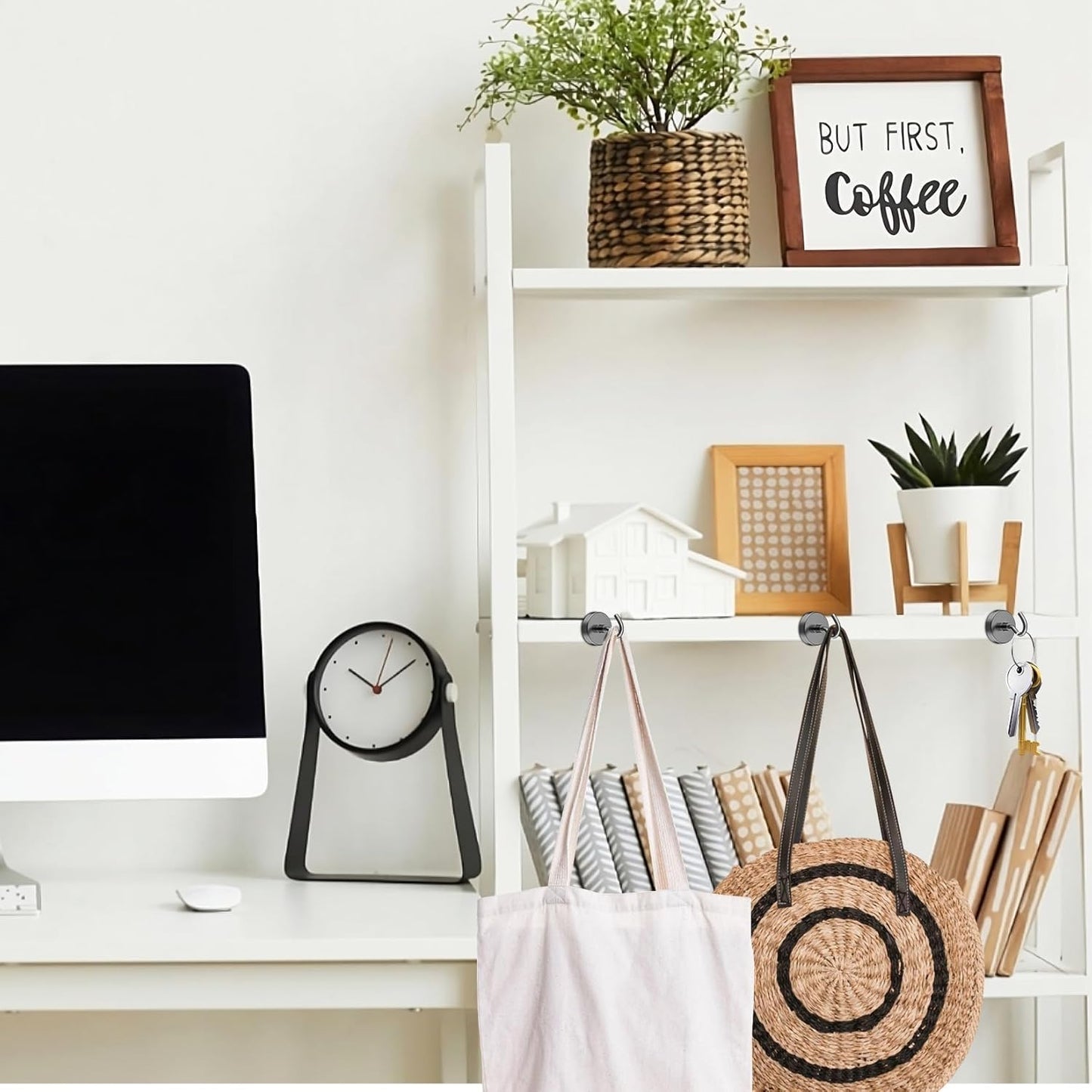 55 LBS Black Magnetic Hooks Heavy Duty, 6 Packneodymium Magnet Hooks for Cruise Cabin, Strong Magnetic Hooks for Hanging, Magnets with Hooks for Home, Kitchen, Workplace, Bathroom