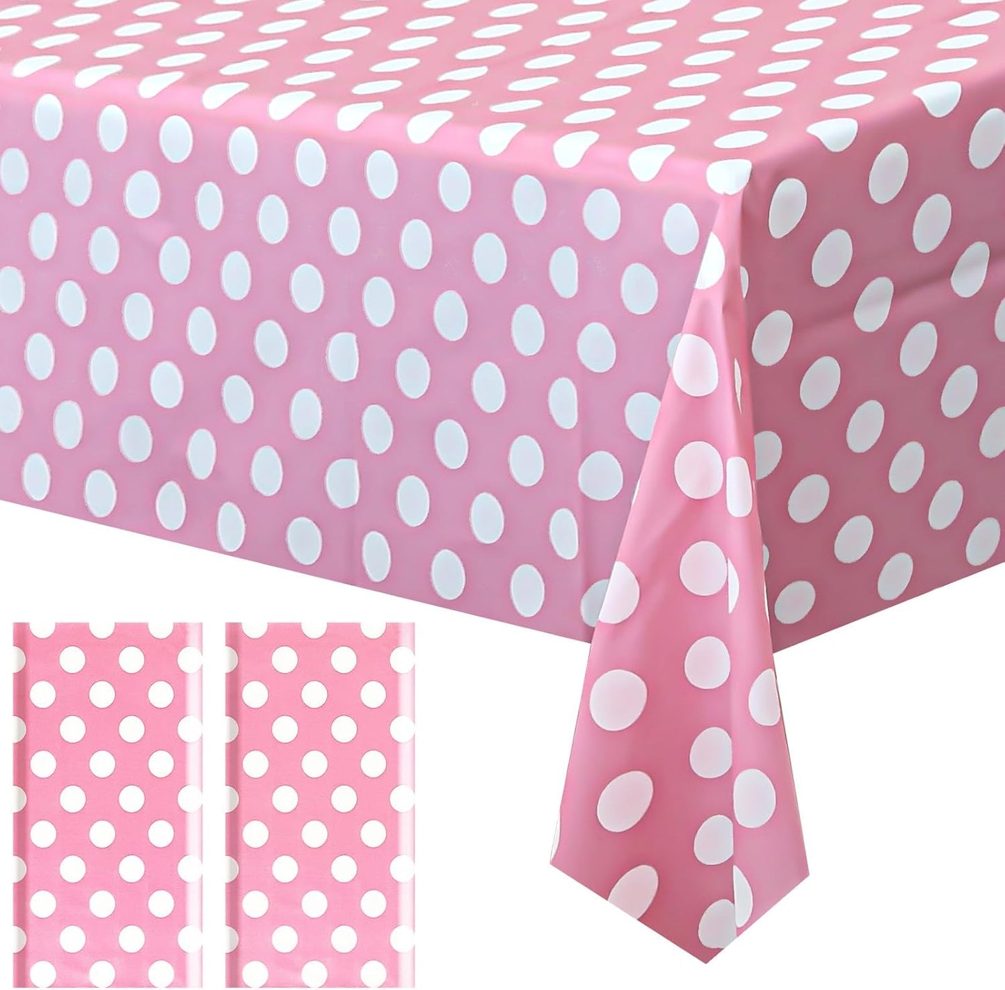 Set of 2 Pink Polka Dot Rectangle Tablecloths - 54"x72" Decorative and Stain-Resistant Table Covers for Dining, Buffets, Weddings, Camping, and Parties