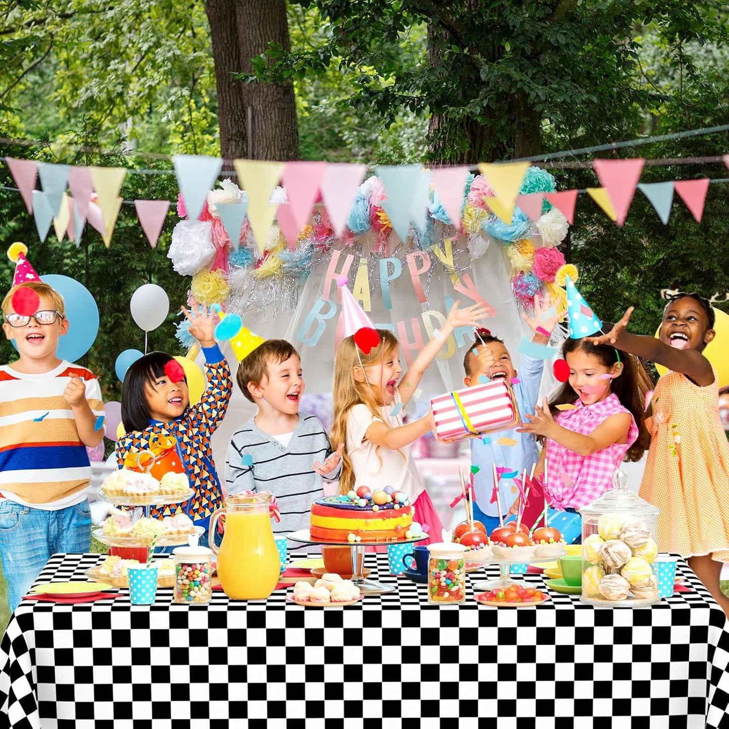 2 Pack Black and White Gingham Tablecloth Rectangular Buffalo Checkered Tablecloths Disposable Plastic Plaid Table Cover for Parties, Outdoor Picnic, Birthday, Wedding, Camping 54 × 108 Inch