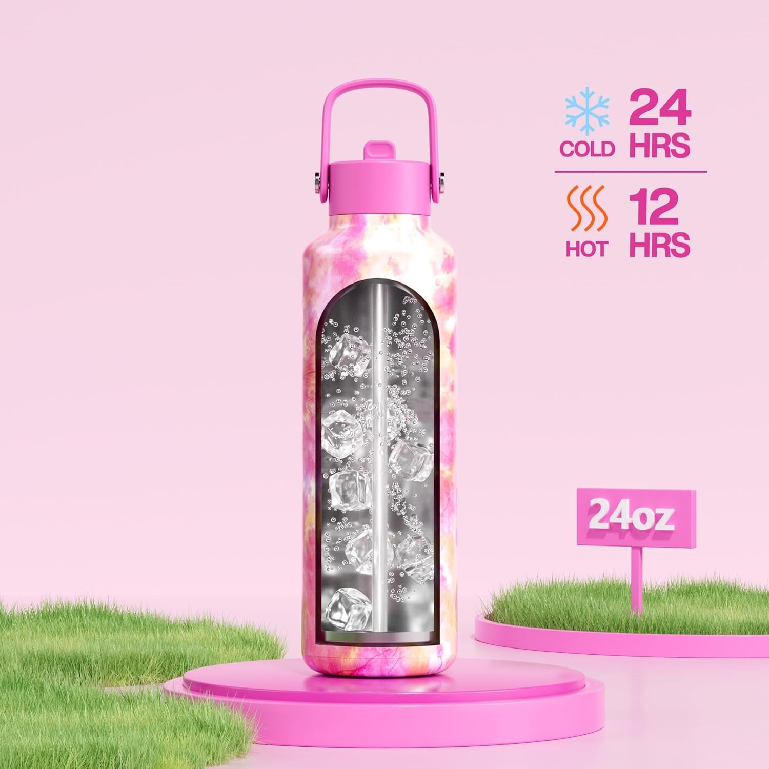 24 Oz Vacuum Water Bottle for School: Lightweight, Leakproof, Flex Cap, Bpa-Free, Cupholder Friendly, Vacuum Flask with Straw for Girl, College, Outdoors, Sport, Daily, Gift, Classroom (Citrus Dream)