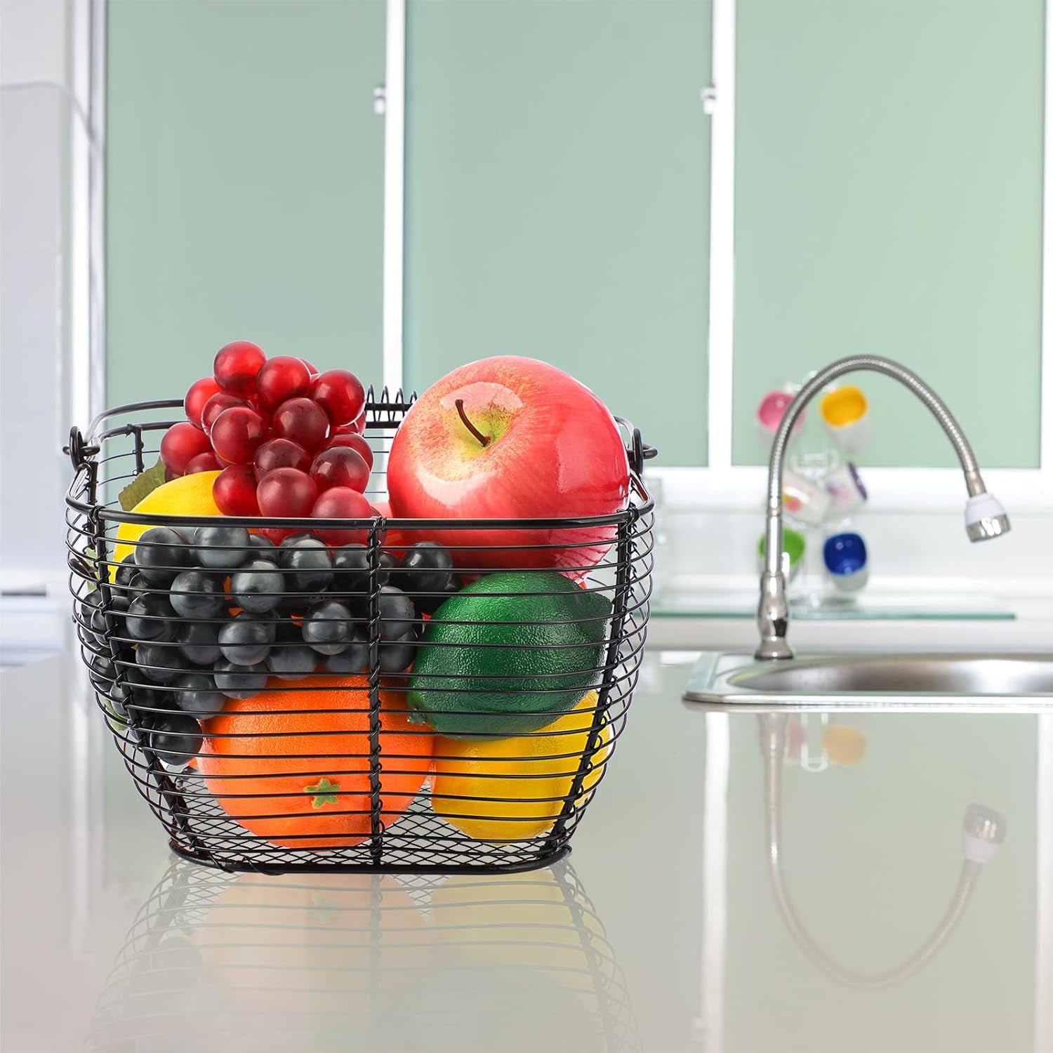 Set of 2 Black Square Wire Egg Baskets with Handles - Ideal for Collecting Fresh Chicken and Duck Eggs, Countertop Storage Solution