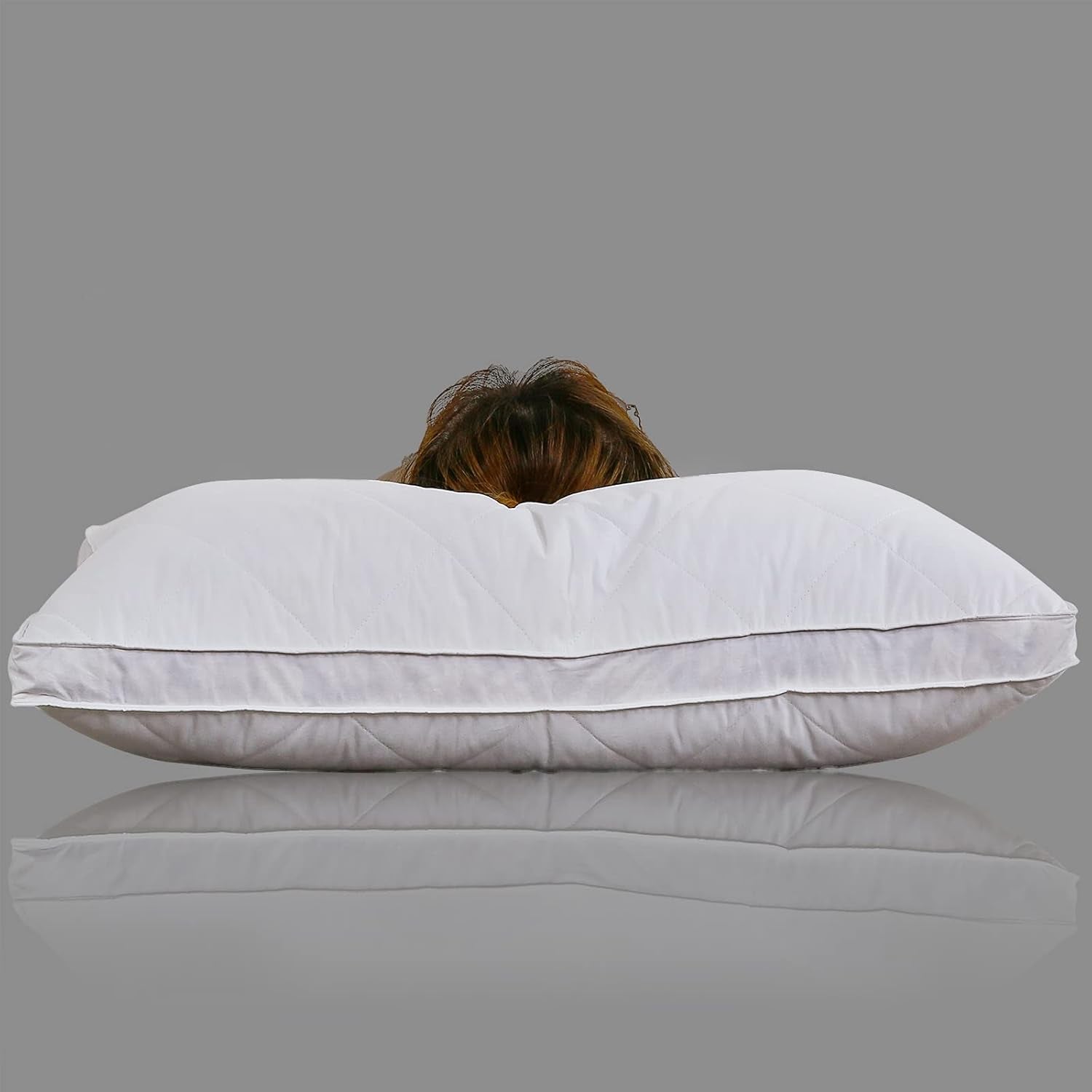 Set of 2 White Goose Feather Polyester Bed Pillows - Queen/Standard Size, Soft 600 Thread Count 100% Cotton, Medium Firm with Soft Support Surround Fill, White Solid