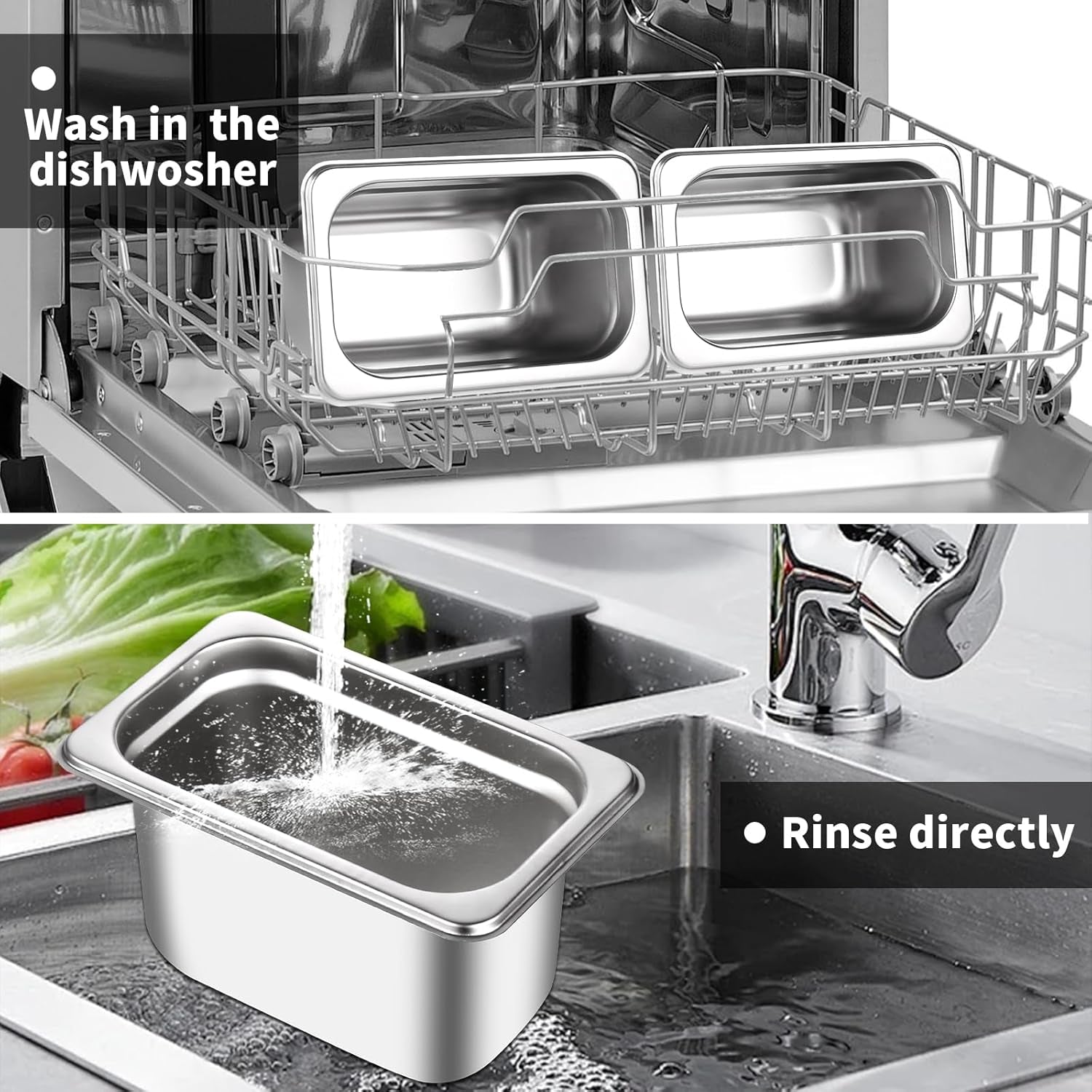 Hotel Pan with Lid 1/9 Size - 4" Deep 4 Packs Stainless Steel Food Pan for Steam Table, Commercial Restaurant, anti Jam, Buffet