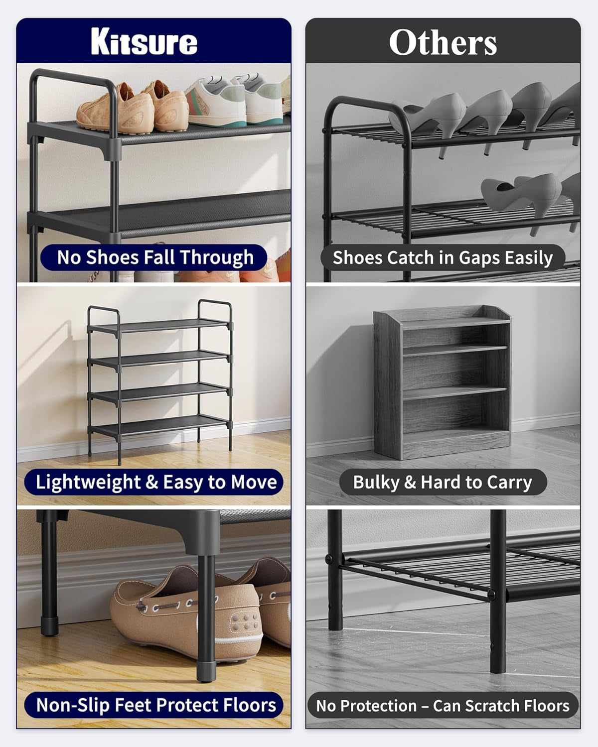 4-Tier Shoe Rack - Metal Shoe Organizer and Shoe Shelf with Handle, Easy-Assembly, Sturdy Shoe Rack for Closet, Entryway, Bedroom (Black, 26.6'' X 11.4'' X 29.5'')